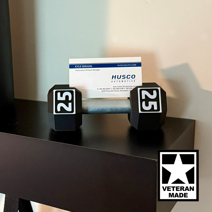Premium Dumbbell Business Card Holder with Real Steal Bar for Fitness, Yoga Trainer or Physical Therapist. Gym or Desk Decor - Veteran Made