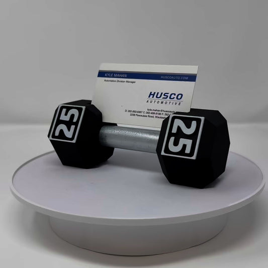 Premium Dumbbell Business Card Holder with Real Steal Bar for Fitness, Yoga Trainer or Physical Therapist. Gym or Desk Decor - Veteran Made